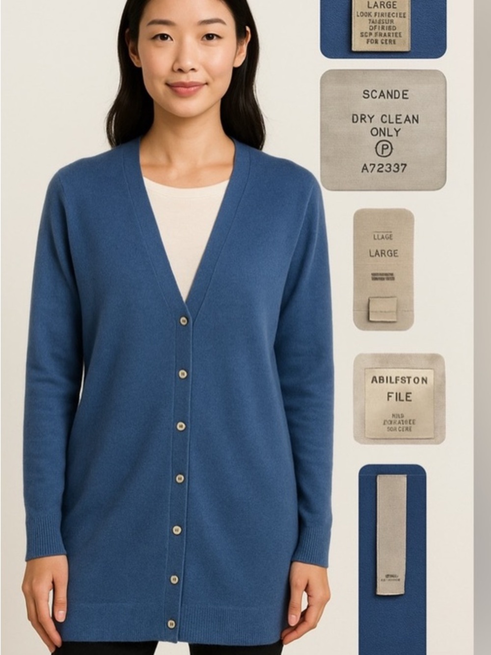 Scandé Long V-Neck Button Cardigan in Dusty Blue